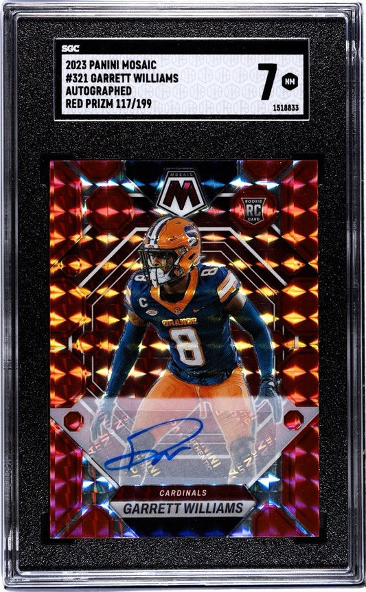 2023 Panini Mosaic Rookies Red Prizm /199 Garrett Williams #321 SGC 7