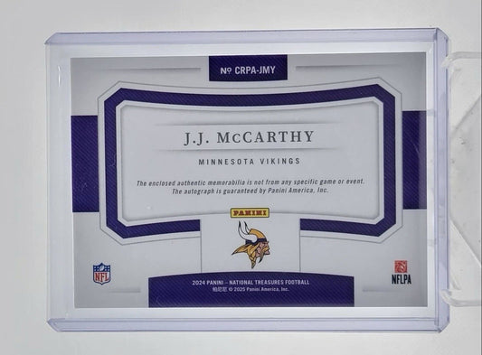 J.J. MCCARTHY 2024 NATIONAL TREASURES CROSSOVER RPA ROOKIE RC AUTO /99