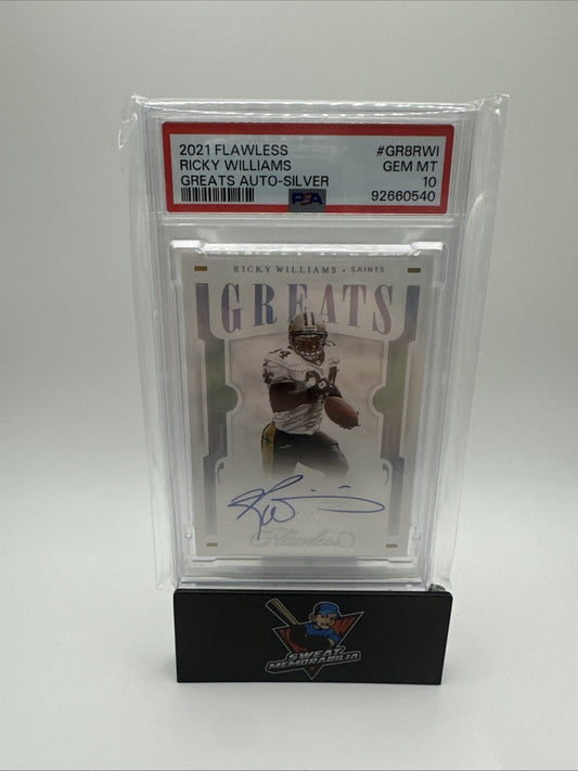 2021 Flawless Ricky Williams Greats Auto-Silver 9/20 PSA 10 POP 1 On Card Auto