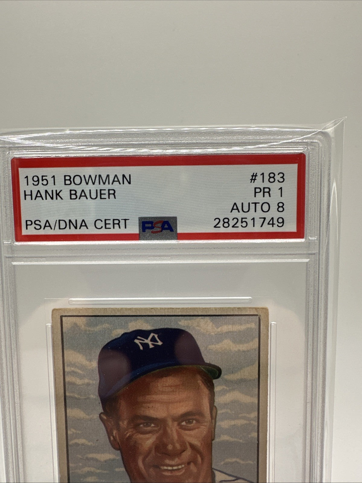 1951 Bowman HANK BAUER #183 Auto Card PSA PR 1 Auto 8 PSA/DNA Cert