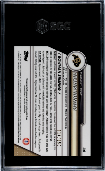 2023 Bowman Uni Chrome Travis Hunter Auto. Fuchsia Mini #36 SGC 10/Auto 10