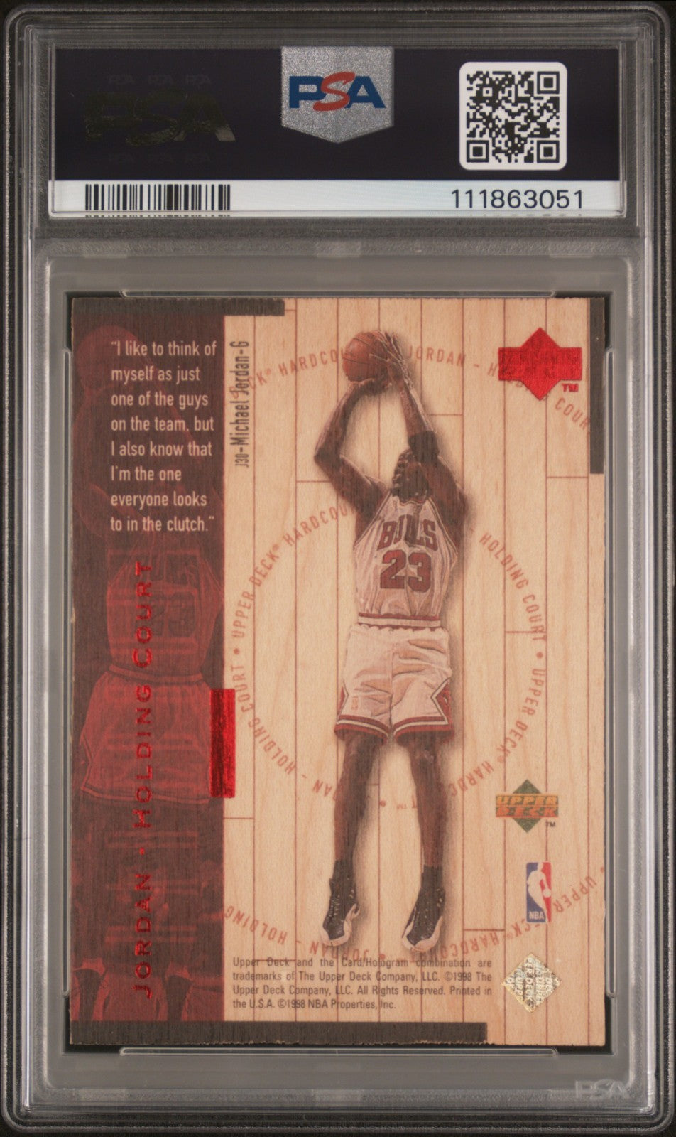 1998 Upper Deck Hardcourt Jordan Holding Court Michael Jordan Jordan #J30 PSA 9