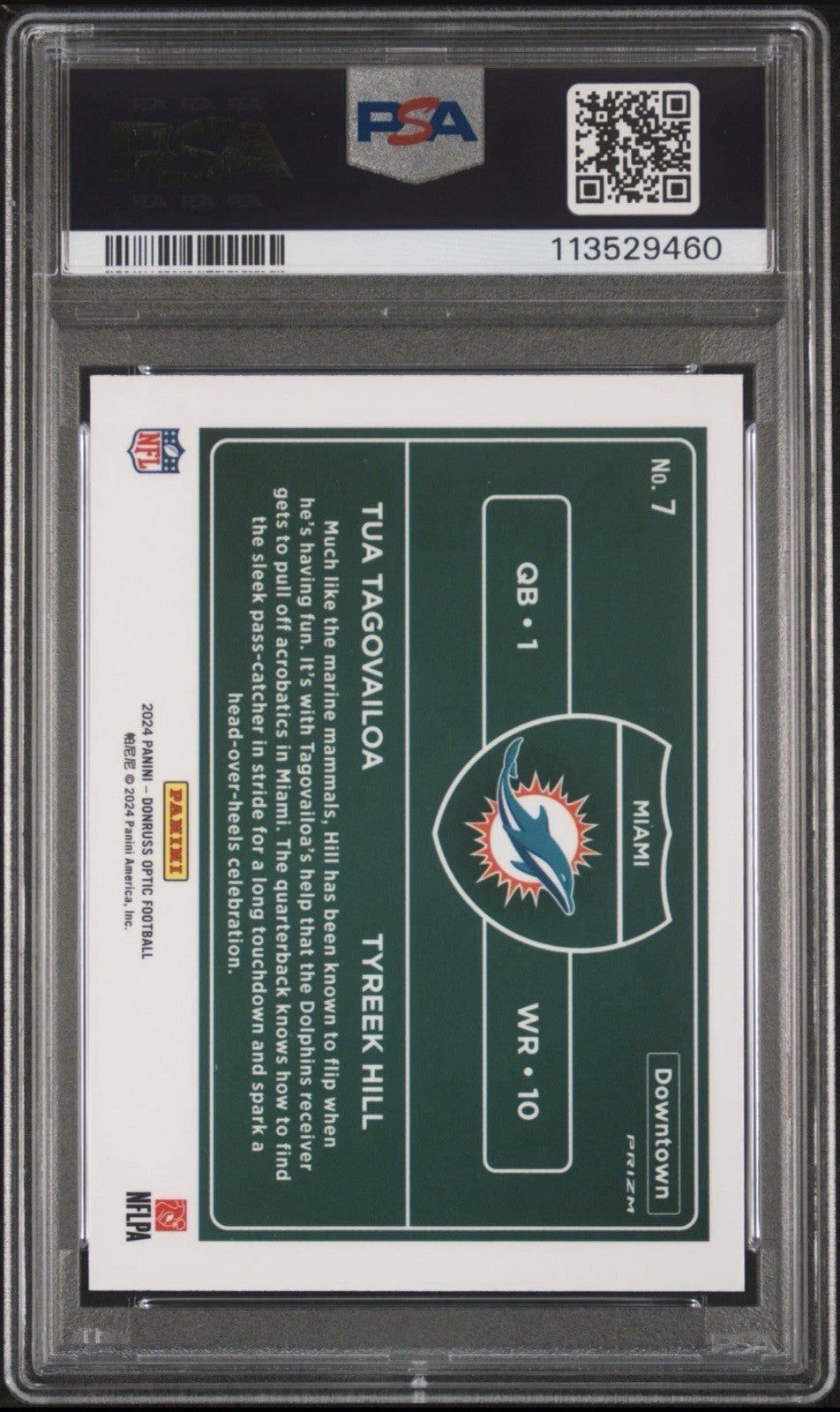 2024 PANINI DONRUSS OPTIC DOWNTOWN DUOS #7 TUA TAGOVAILOA/TYREEK HILL PSA 10