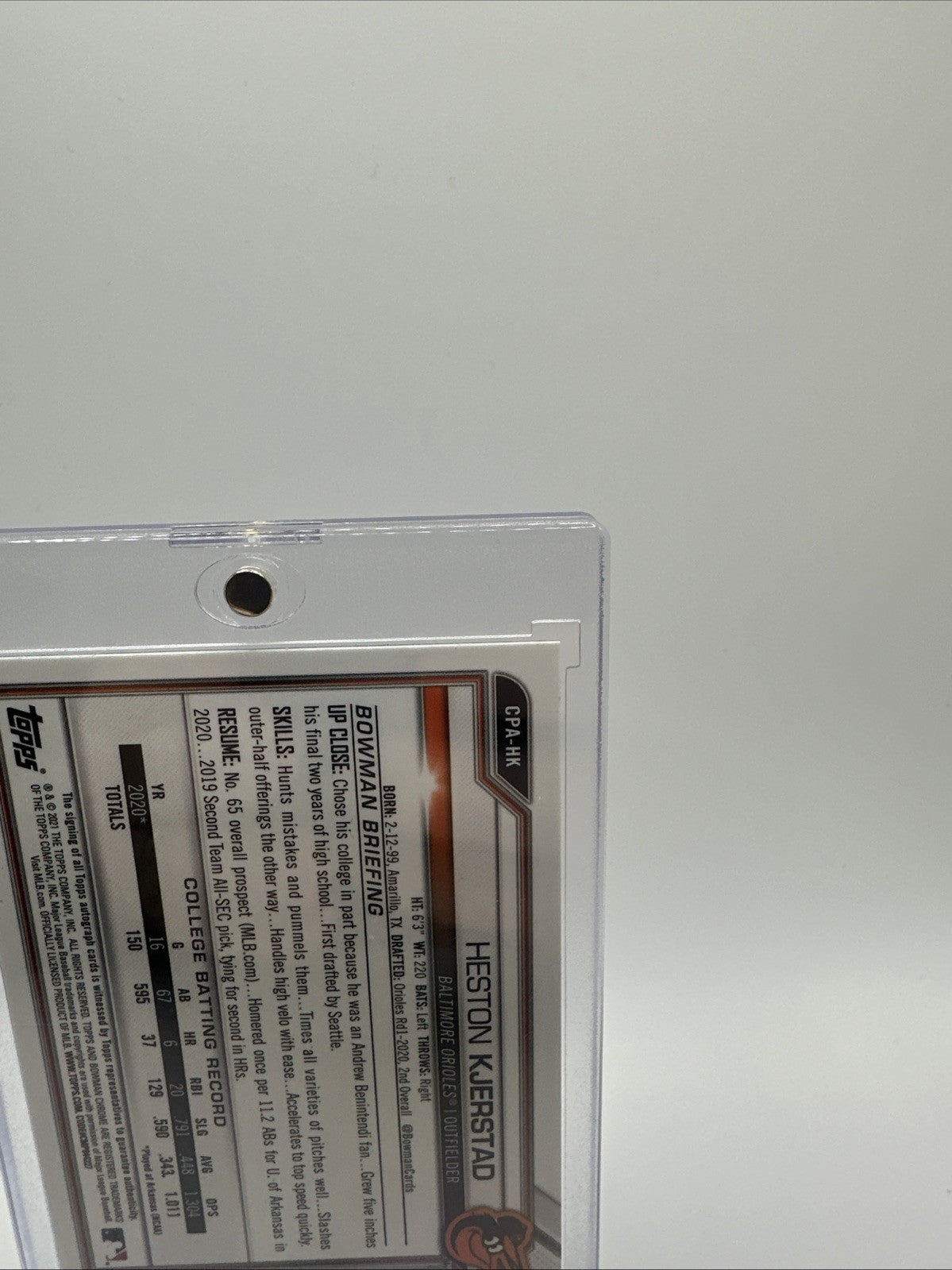 Heston Kjerstad 2021 Bowman Chrome Auto W/ Mag Orioles