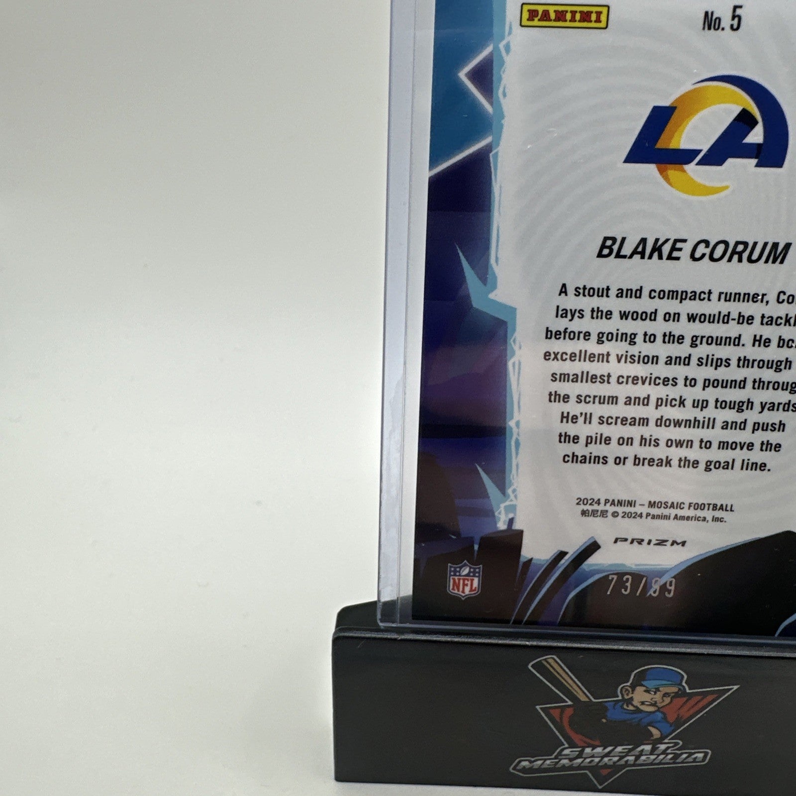 2024 Panini Mosaic Blake Corum #5 RC Rams Storm Silver/Blue 73/99