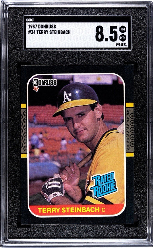 1987 Donruss #34 A's TERRY STEINBACH Rookie RC SGC 8.5