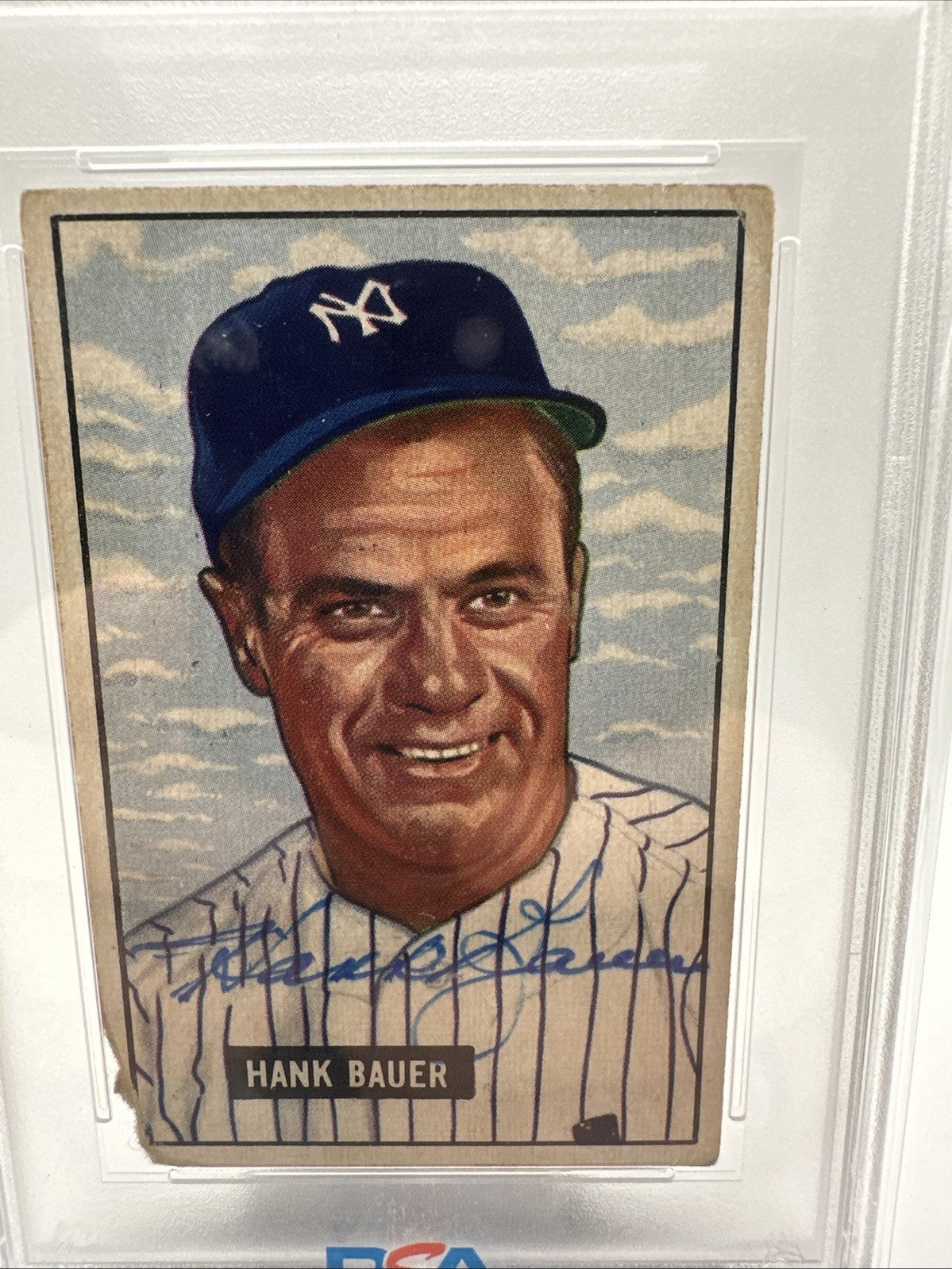1951 Bowman HANK BAUER #183 Auto Card PSA PR 1 Auto 8 PSA/DNA Cert