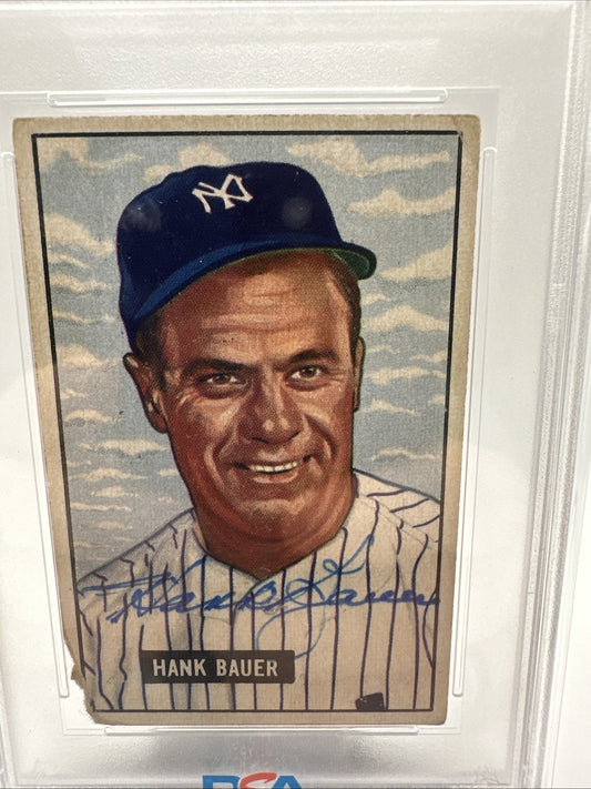 1951 Bowman HANK BAUER #183 Auto Card PSA PR 1 Auto 8 PSA/DNA Cert