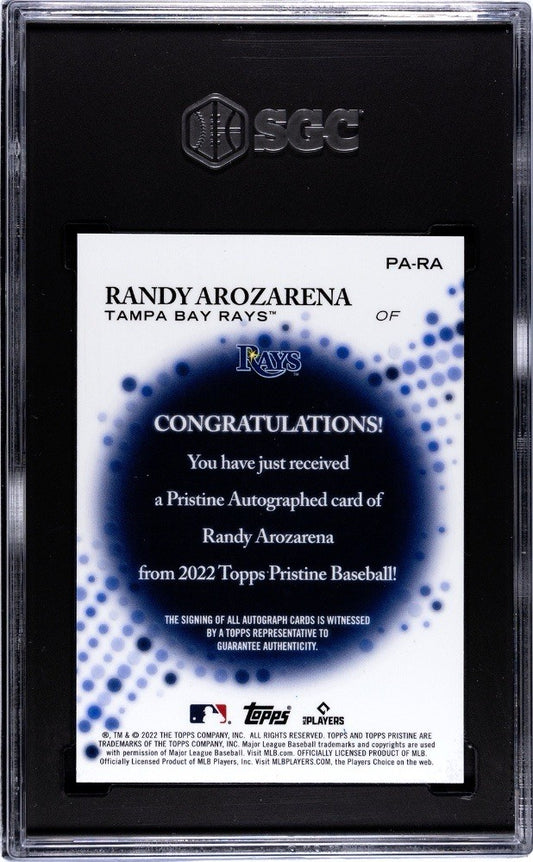 Randy Arozarena 2022 Topps Pristine Auto SGC 10 Auto 10