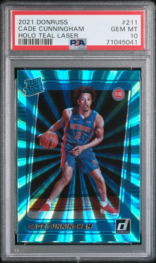 2021 Panini Donruss Cade Cunningham Holo Teal Laser #211 PSA 10