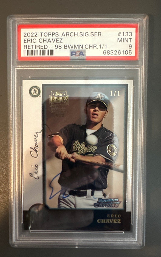 2022 Topps Archives Sig Series Eric Chavez 1998 Bowman Chrome 1/1 #133 PSA 9