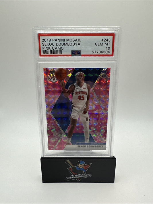 Sekou Doumbouya 2019-20 Panini Mosaic Pink Camo Prizm Rookie Card RC #243 PSA 10