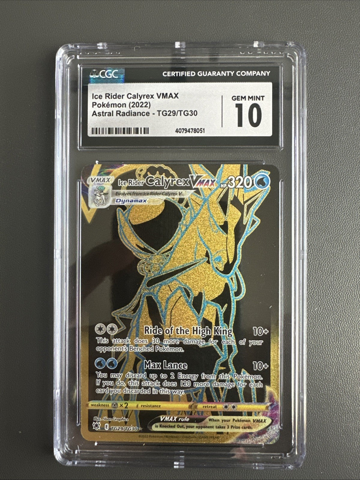 2022 POKEMON SWORD & SHIELD #TG29 FULL ART/ICE RIDER CALYREX VMAX CGC 10