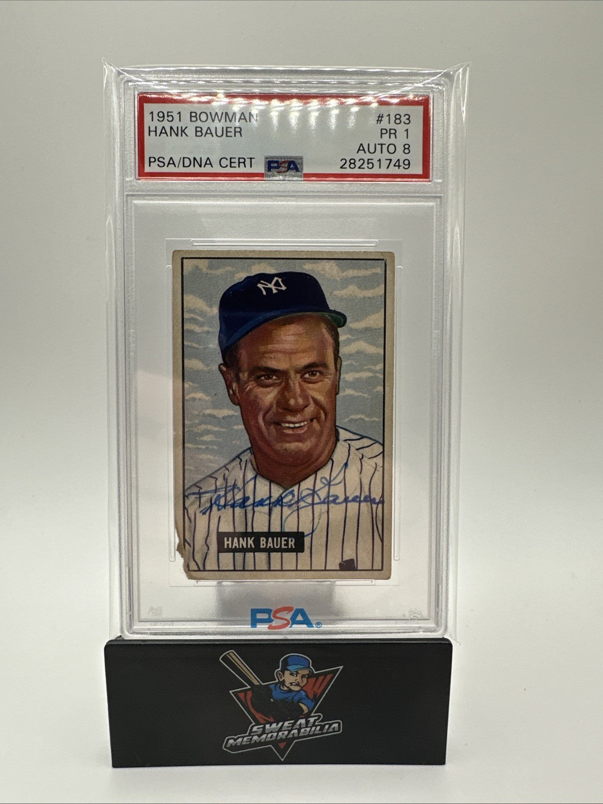1951 Bowman HANK BAUER #183 Auto Card PSA PR 1 Auto 8 PSA/DNA Cert