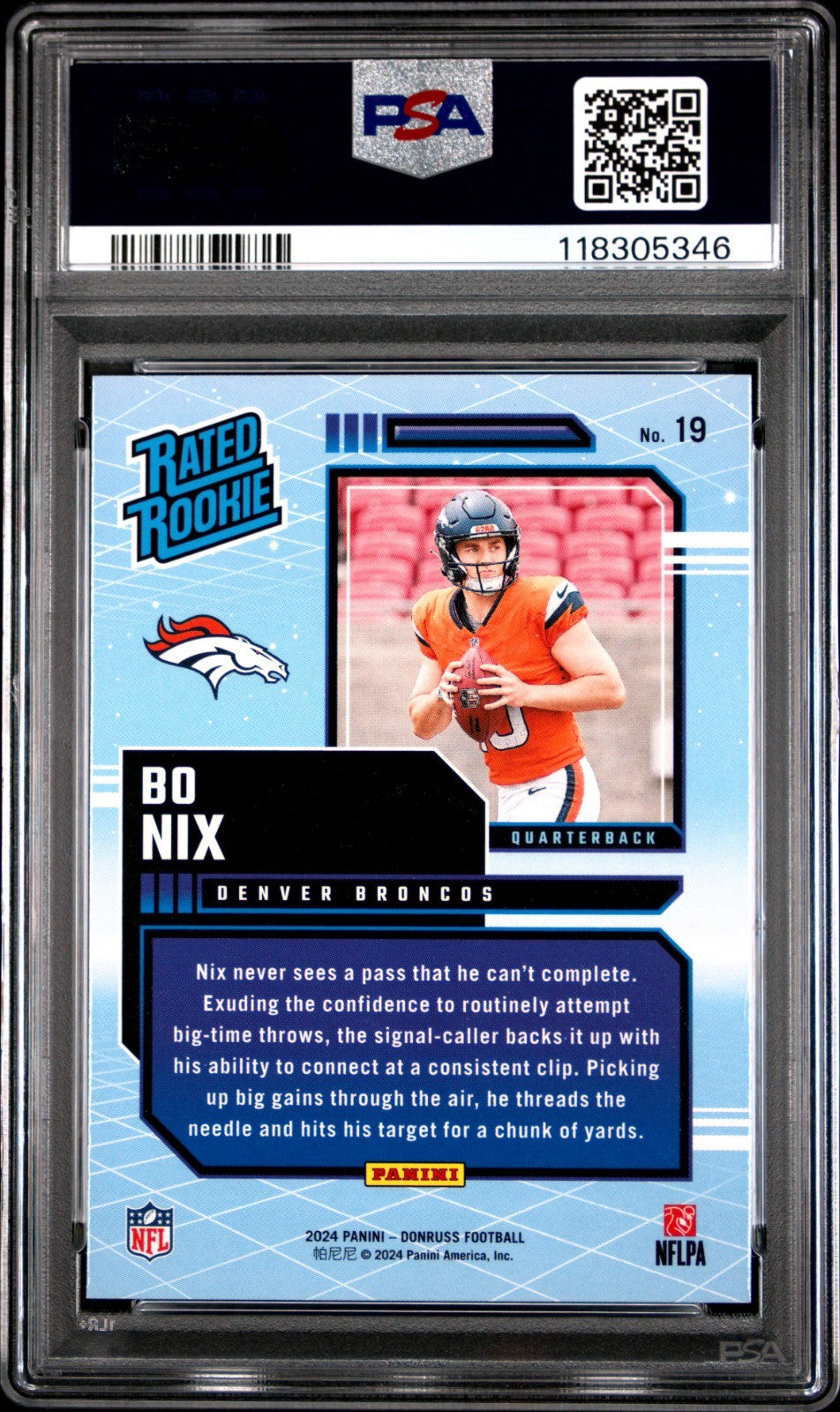 2024 Panini Donruss Rated Rookies Retro Bo Nix #19 PSA 10 GEM MINT