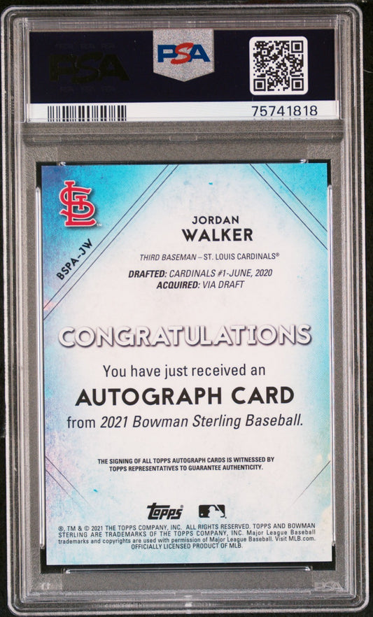 2021 Bowman Sterling Prospect Autographs Jordan Walker Prospect #BSPAJW PSA 9