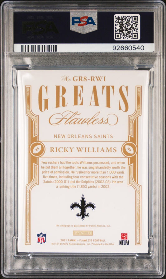 2021 Panini Flawless Greats Autographs Ricky Williams #GR8RWI PSA 10