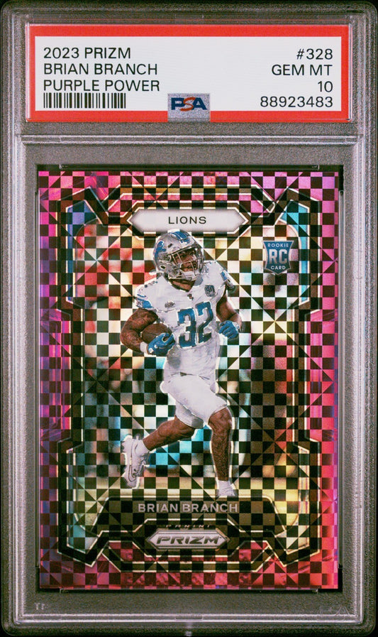 2023 Panini Prizm Brian Branch #328 Purple Power PSA 10 GEM MINT