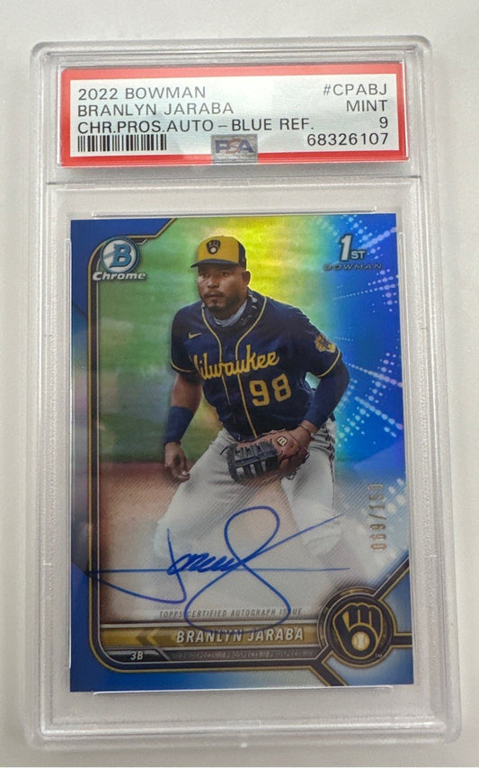 2022 Bowman Chrome Prospect Auto Branlyn Jaraba Chr.Pros-Blue Ref. #CPABJ PSA 9