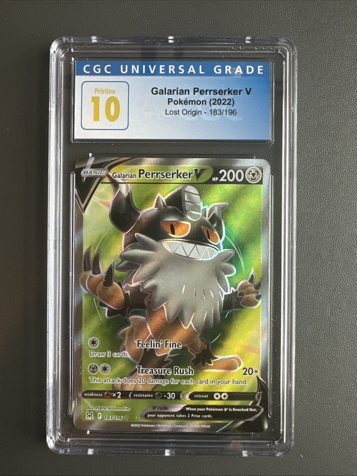 Pokemon Galarian Perrserker V Full Art 183/196 Lost Origin Holo CGC Pristine 10