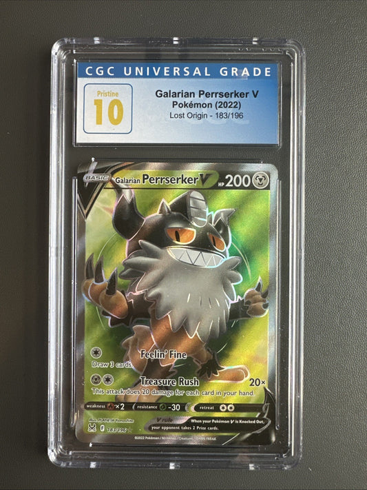 Pokemon Galarian Perrserker V Full Art 183/196 Lost Origin Holo CGC Pristine 10