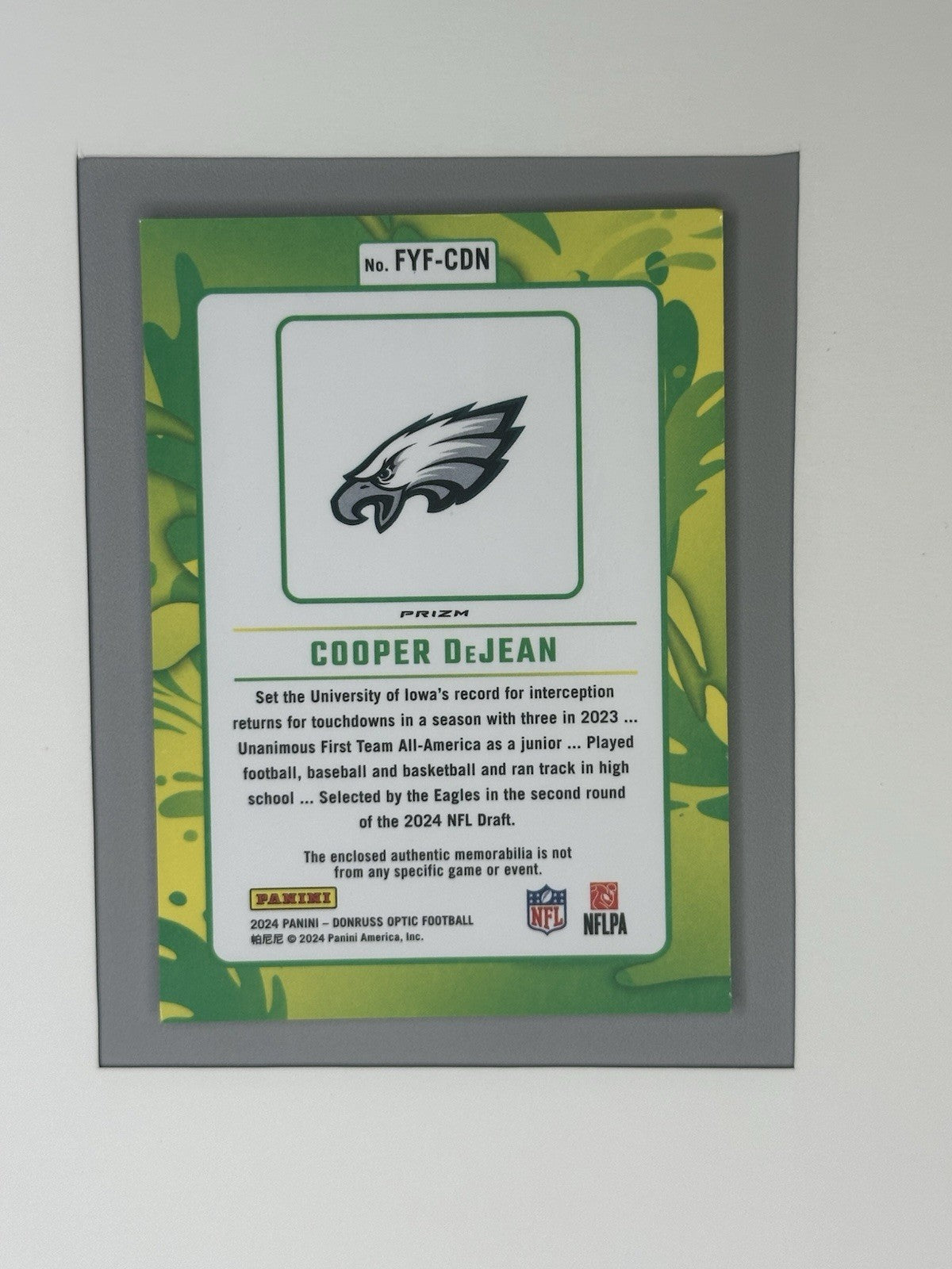 2024 Donruss Optic Cooper DeJean 1st Year Fresh Jersey Blue Hyper RC #FYF-CDN