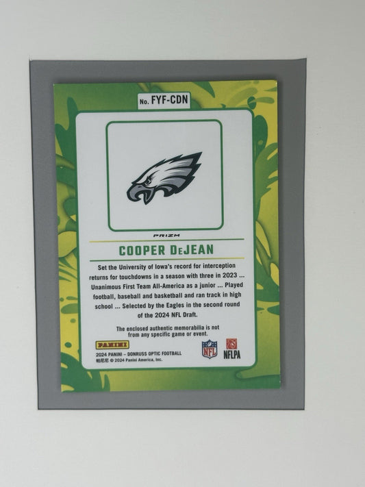 2024 Donruss Optic Cooper DeJean 1st Year Fresh Jersey Blue Hyper RC #FYF-CDN