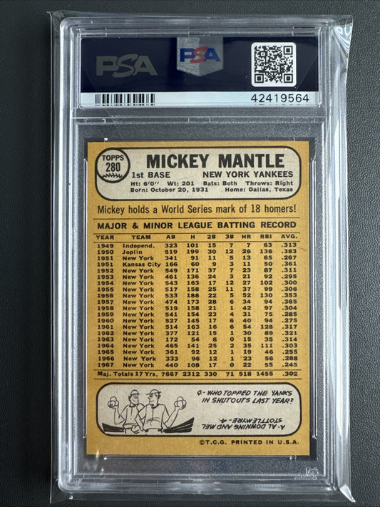 1968 Topps - #280 Mickey Mantle PSA 6