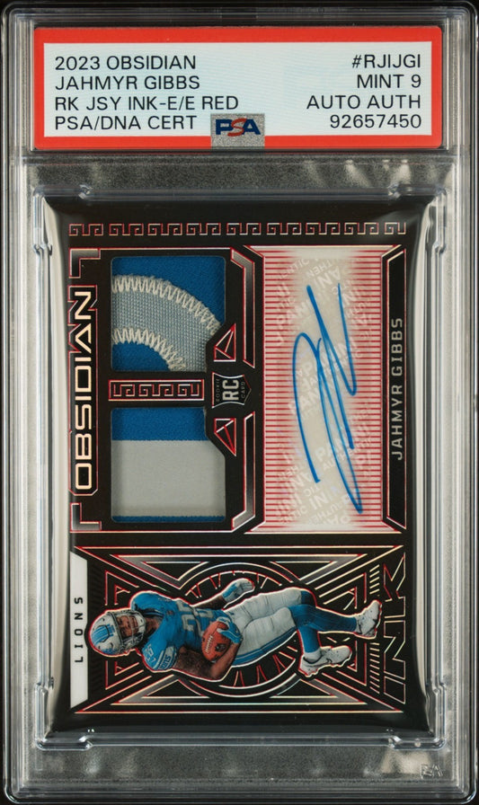 2023 Panini Obsidian RC Jersey Ink Jahmyr Gibbs Jsy Ink-E/E Red #RJIJGI PSA 9