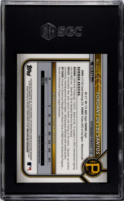 2022 Bowman Chrome Yordany De Los Santos Speckle Ref. #BCP-166 SGC 10