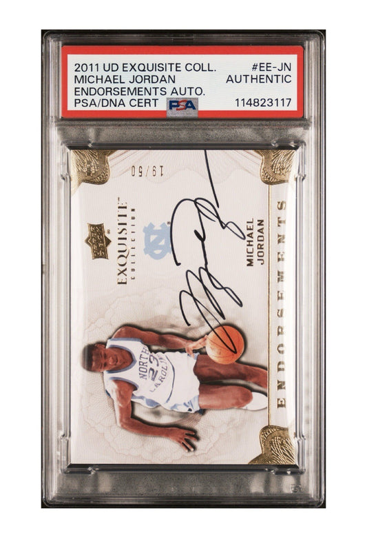 MICHAEL JORDAN AUTO 19/50 2011 EXQUISITE ENDORSEMENTS, #EE-JN NORTH CAROLINA PSA