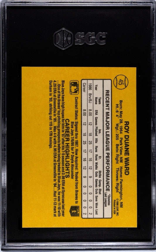 1987 DONRUSS #45 DUANE WARD RC RATED ROOKIE BLUE JAYS SGC 9
