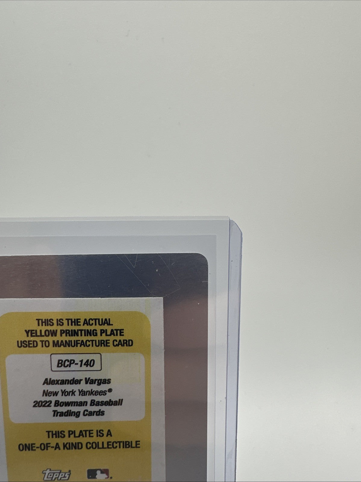 2022 Bowman Baseball ALEXANDER VARGAS Yellow Printing Plate 1/1 YANKEES