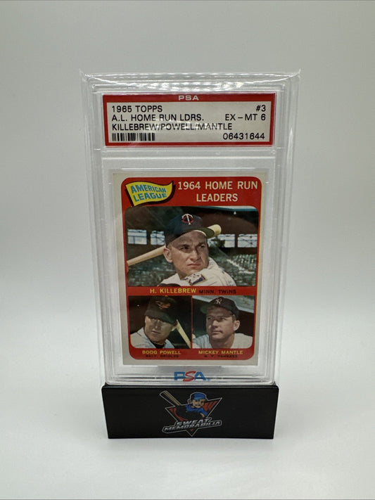A 1965 Topps #3 A.L. Home Run LDRS. Killebrew/Powell/Mantle PSA Graded EX-MT 6