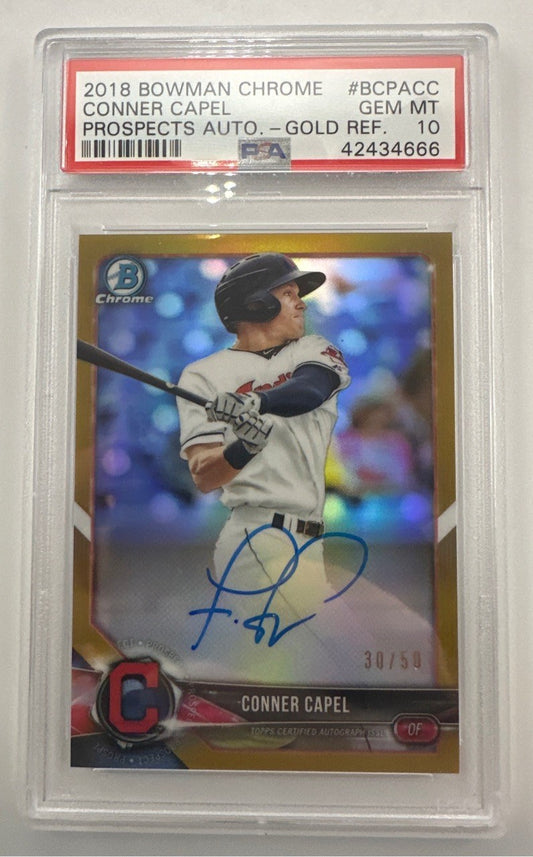 2018 Bowman Chrome Prospects Autographs Conner Capel Gold Ref. #BCPACC PSA 10