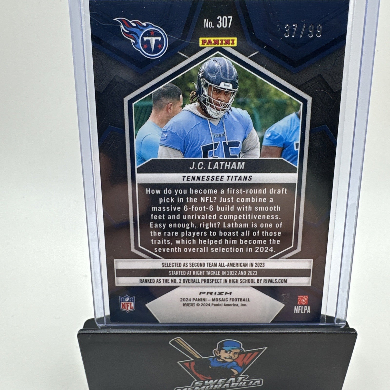 2024 PANINI PRIZM FB #307 BLUE MOSAIC JC LATHAM RC /99