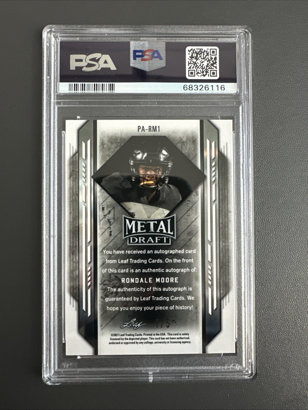 RONDALE MOORE 2021 LEAF METAL DRAFT ROOKIE Orange AUTO 1/5 PSA 10