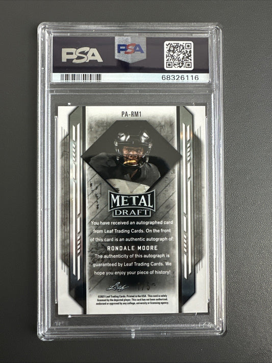 RONDALE MOORE 2021 LEAF METAL DRAFT ROOKIE Orange AUTO 1/5 PSA 10