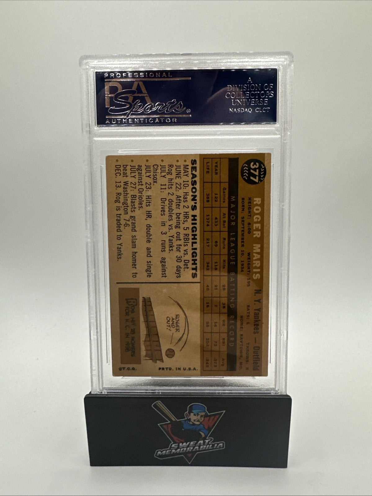 1960 TOPPS #377 ROGER MARIS PSA 6 EX-MT