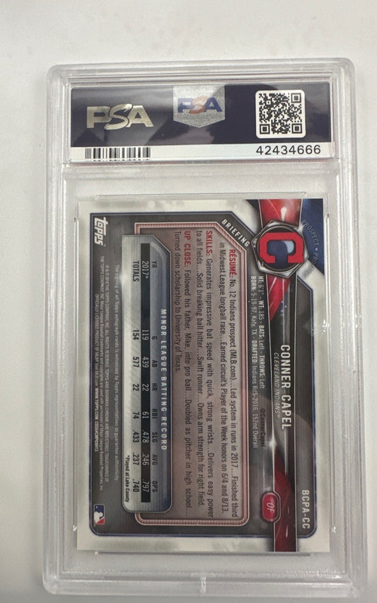 2018 Bowman Chrome Prospects Autographs Conner Capel Gold Ref. #BCPACC PSA 10
