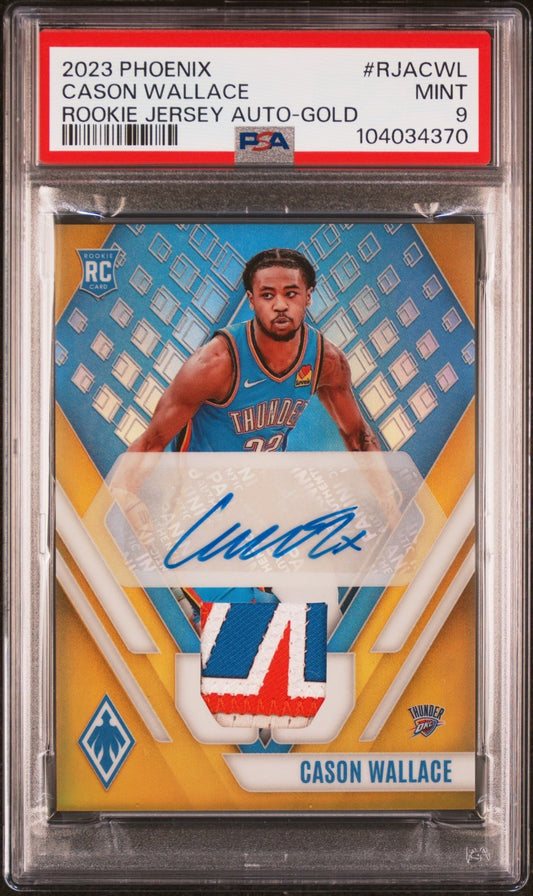 2023 Panini Phoenix Rookie Cason Wallace Rookie Jersey Auto-Gold #RJACWL PSA 9
