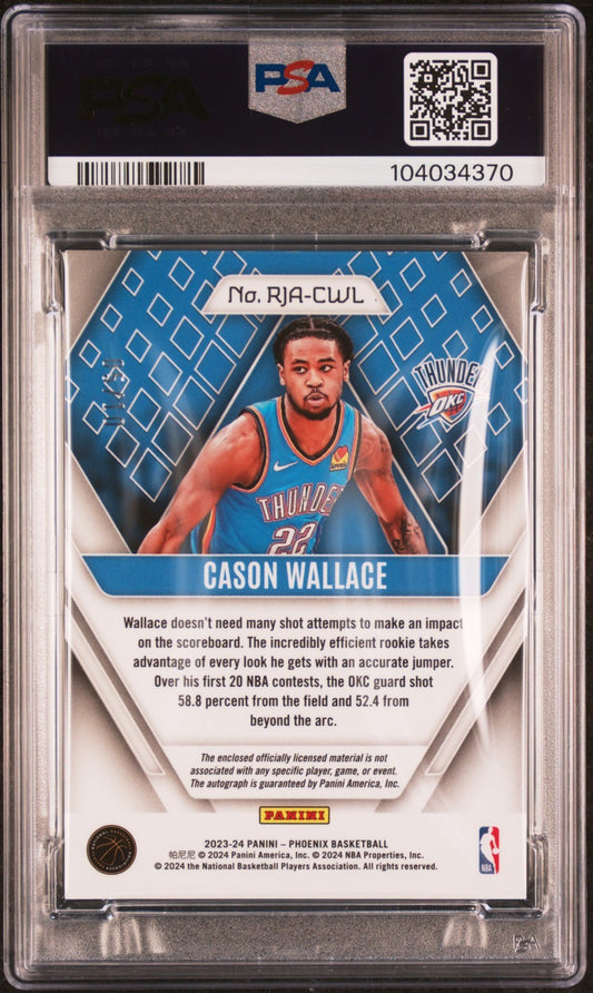 2023 Panini Phoenix Rookie Cason Wallace Rookie Jersey Auto-Gold #RJACWL PSA 9