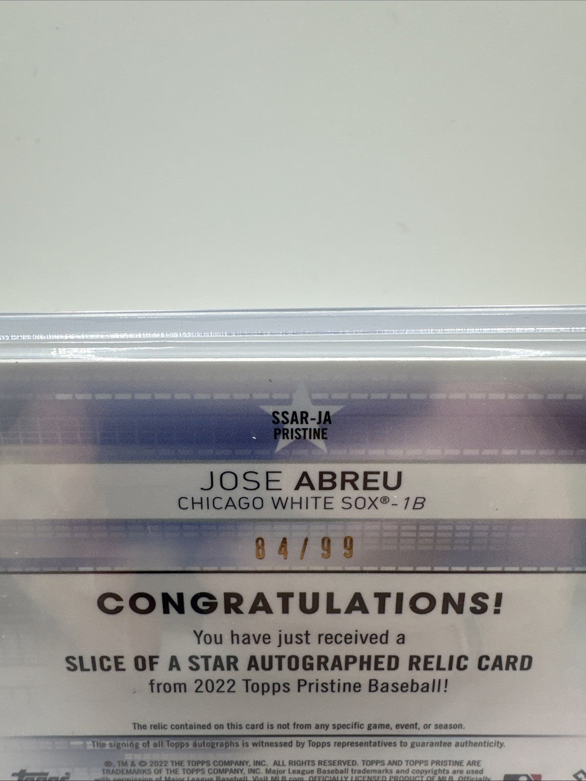 2022 Topps Pristine Slice of the Star Auto Relics Jose Abreu #SSAR-JA Auto