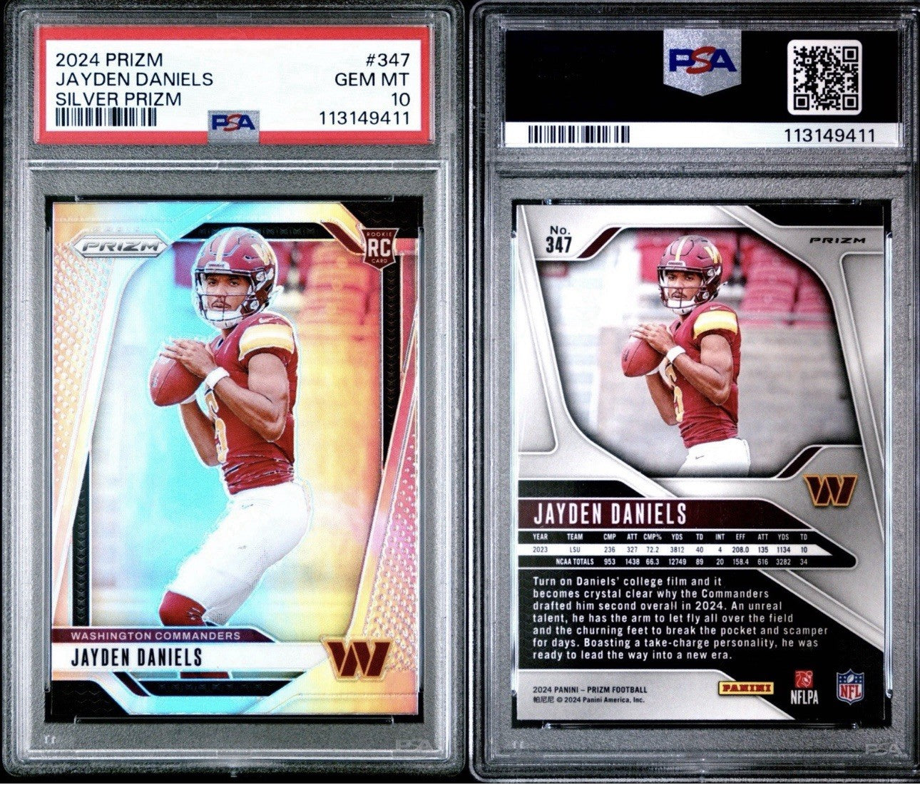 2024 Panini Prizm Jayden Daniels Silver Prizm PSA 10 Washington Commanders ROY