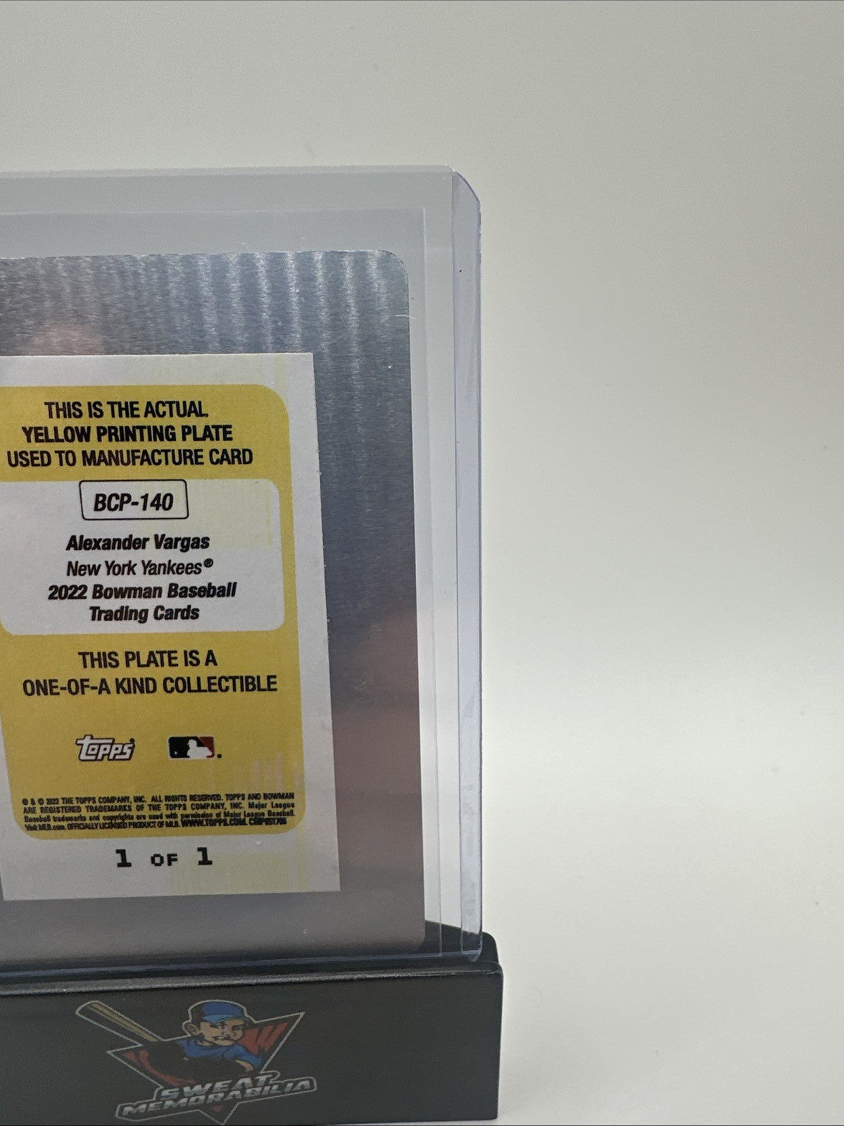 2022 Bowman Baseball ALEXANDER VARGAS Yellow Printing Plate 1/1 YANKEES