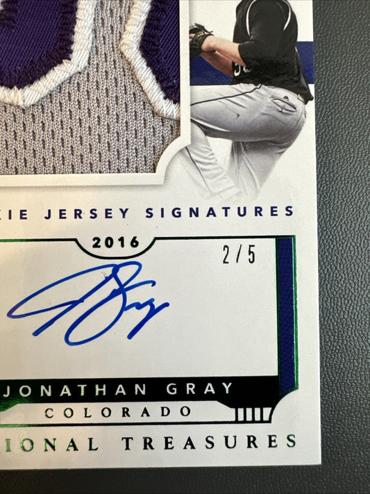 2016 National Treasures Jonathan Gray Auto Rockies 3 Color PATCH AUTO RC #/5