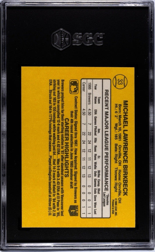 1987 DONRUSS MIKE BIRKBECK RATED ROOKIE #33 SGC 8