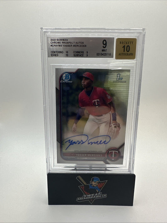 2022 Bowman Chrome Yasser Mercedes 1st Prospect Auto Rookie SP BGS 9/10 Auto
