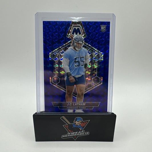 2024 PANINI PRIZM FB #307 BLUE MOSAIC JC LATHAM RC /99