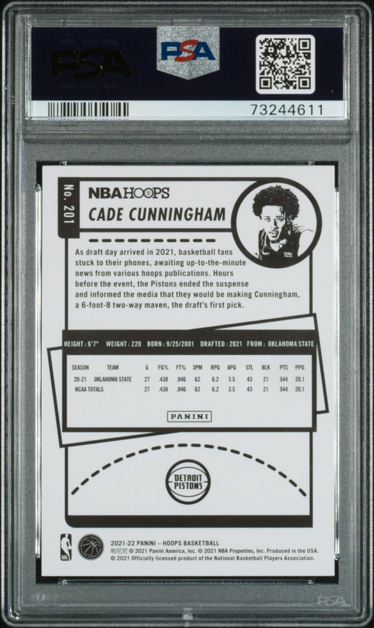 2021 Panini Nba Hoops Cade Cunningham Hyper Blue #201 PSA 10